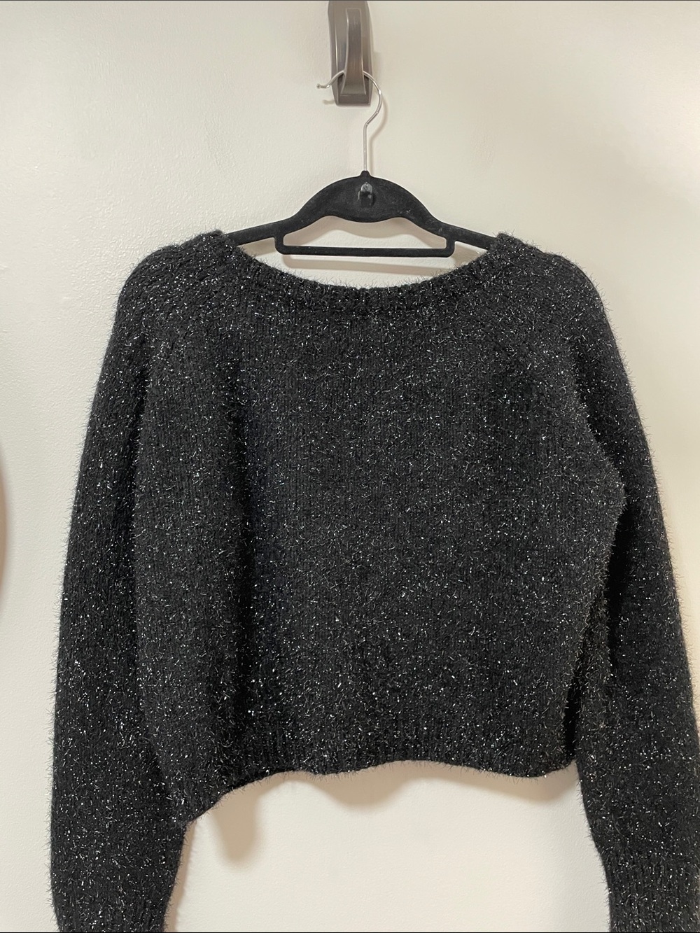 All Saints Sparkle Metallic Black Scoop Neck Knit Sweater - Picture 14 of 16